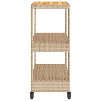 vidaXL Chariot de bar 3 niveaux beige rotin et bois d'acacia massif