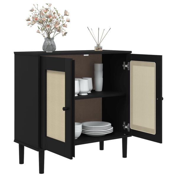 vidaXL Buffet SENJA aspect rotin noir 80x35x80 cm bois massif de pin
