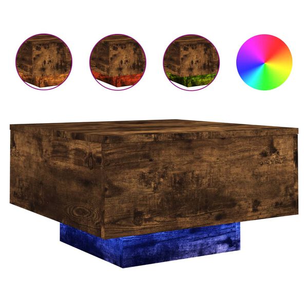 vidaXL Table basse avec lumi&egrave;res LED ch&ecirc;ne fum&eacute; 55x55x31 cm