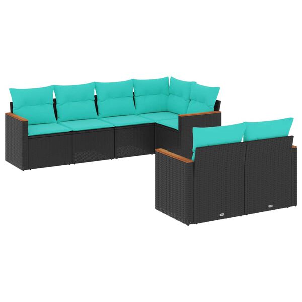 vidaXL Salon de jardin 7 pcs avec coussins noir résine tressée