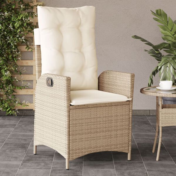 vidaXL Chaise inclinable de jardin avec coussins beige r&eacute;sine tress&eacute;e