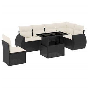 vidaXL Salon de jardin 7 pcs avec coussins noir r&eacute;sine tress&eacute;e