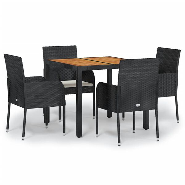 vidaXL Ensemble &agrave; manger de jardin coussins 5pcs Noir R&eacute;sine tress&eacute;e