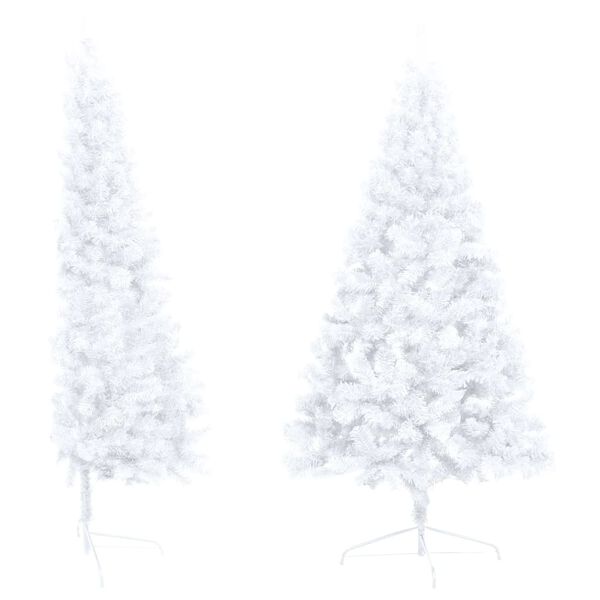 vidaXL Sapin de No&euml;l artificiel pr&eacute;-&eacute;clair&eacute; moiti&eacute;/support blanc 150cm