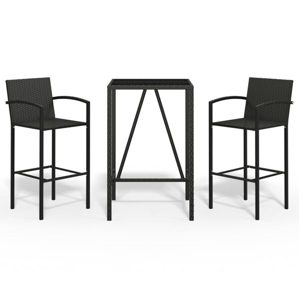 vidaXL Ensemble de bar de jardin 3 pcs noir r&eacute;sine tress&eacute;e