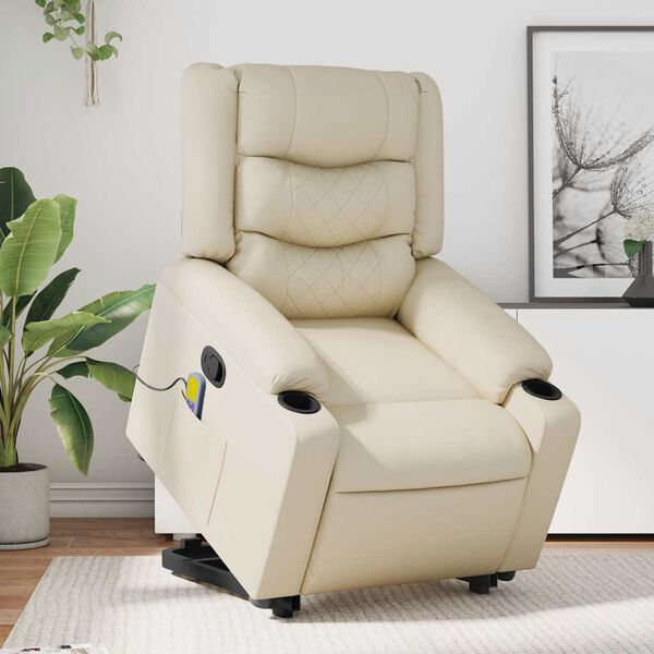 vidaXL Fauteuil inclinable de massage crème similicuir