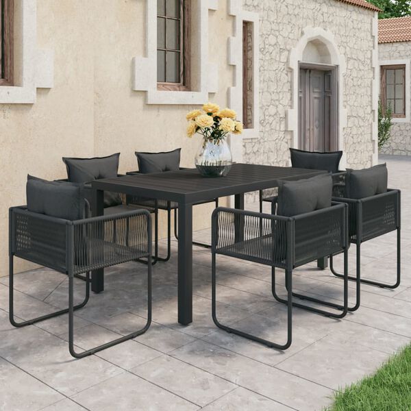 vidaXL Ensemble à manger de jardin 7 pcs PVC résine tressée noir