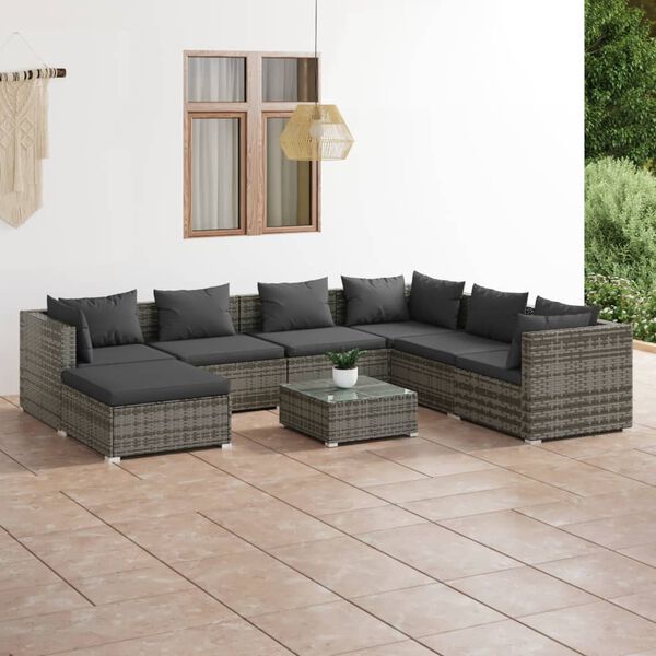 vidaXL Salon de jardin 8 pcs avec coussins R&eacute;sine tress&eacute;e Gris