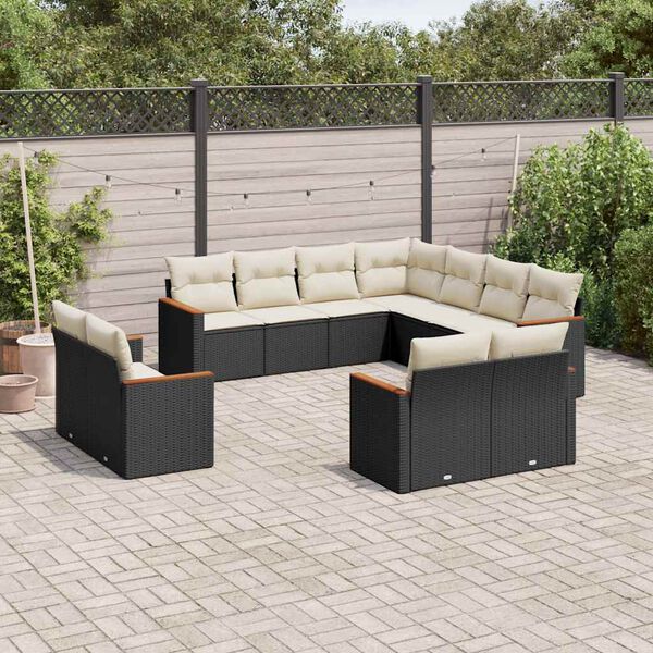 vidaXL Salon de jardin 11 pcs avec coussins noir r&eacute;sine tress&eacute;e