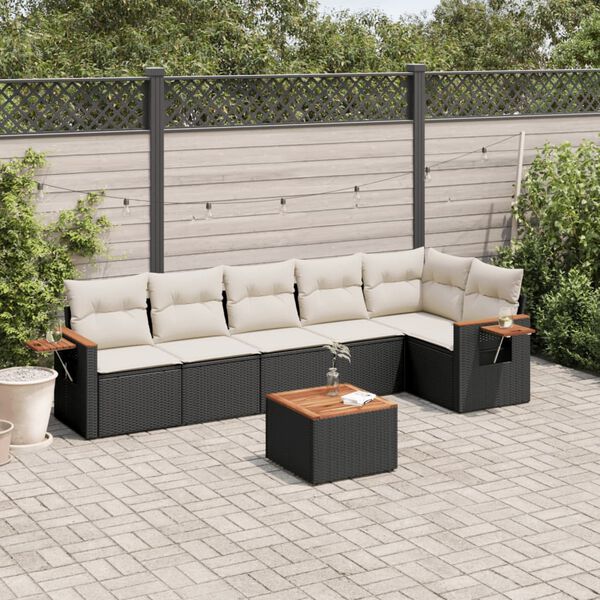 vidaXL Salon de jardin 7 pcs avec coussins noir r&eacute;sine tress&eacute;e