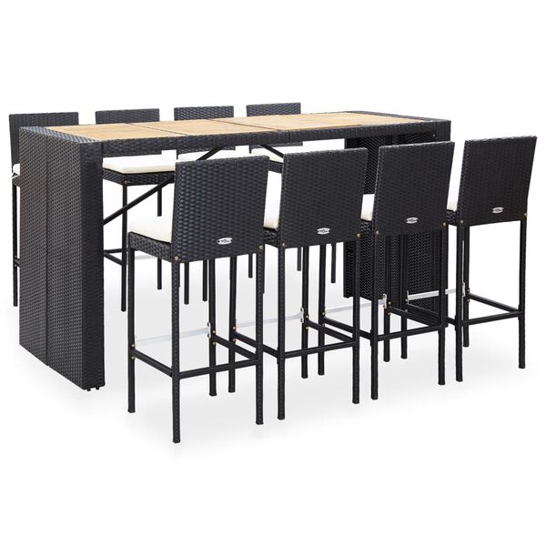 vidaXL Ensemble de bar d'ext&eacute;rieur 9 pcs R&eacute;sine tress&eacute;e et acacia Noir