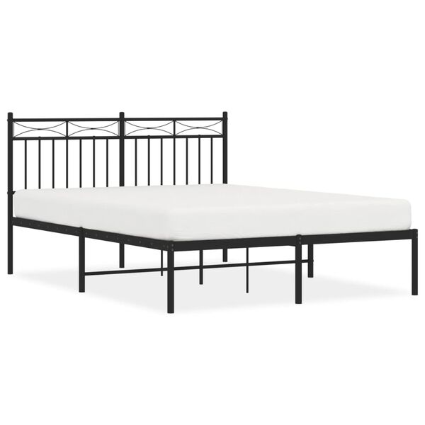 vidaXL Cadre de lit métal sans matelas avec tête de lit noir 135x190cm