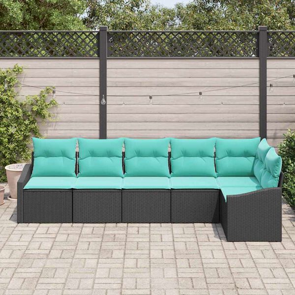 vidaXL Ensemble de canap&eacute; de jardin 6 pcs Noir et turquoise polyrotin