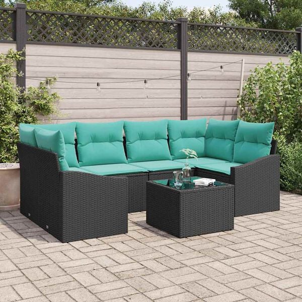 vidaXL Ensemble de Canap&eacute;s 7 pcs Noir et turquoise polyrotin