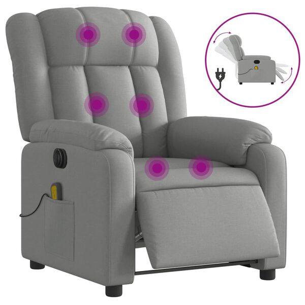 vidaXL Fauteuil inclinable de massage &eacute;lectrique gris clair tissu