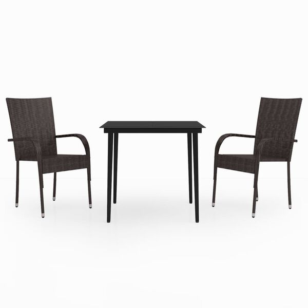 vidaXL Ensemble &agrave; manger de jardin 3 pcs Marron et noir