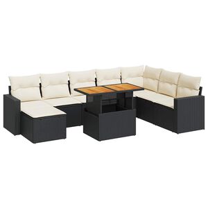 vidaXL Salon de jardin 9 pcs avec coussins noir r&eacute;sine tress&eacute;e