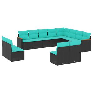 vidaXL Salon de jardin avec coussins 12 pcs noir r&eacute;sine tress&eacute;e