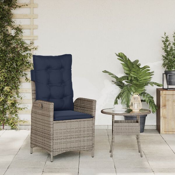vidaXL Chaise inclinable de jardin avec coussins gris r&eacute;sine tress&eacute;e