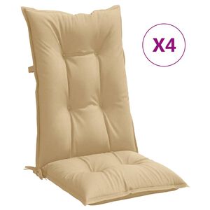 vidaXL Coussins de chaise &agrave; dossier haut lot de 4 beige m&eacute;lang&eacute; tissu