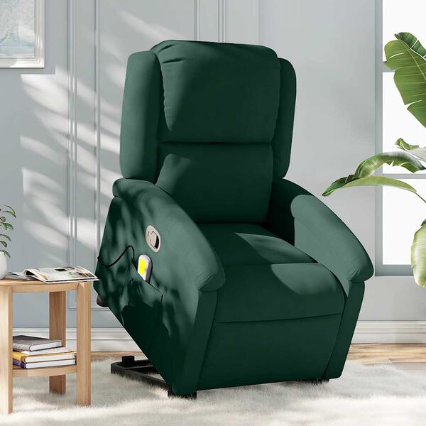 vidaXL Fauteuil inclinable de massage vert fonc&eacute; velours