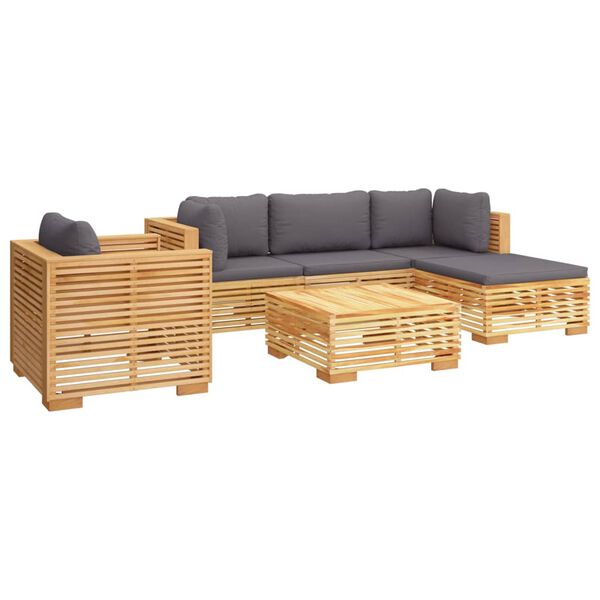 vidaXL Salon de jardin 6 pcs avec coussins Bois de teck solide