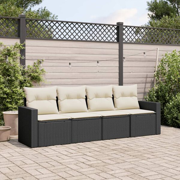 vidaXL Salon de jardin 4 pcs avec coussins noir r&eacute;sine tress&eacute;e