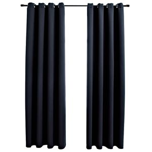 vidaXL Rideaux occultants avec anneaux 2 pi&egrave;ces Noir 137 x 213 cm Tissu