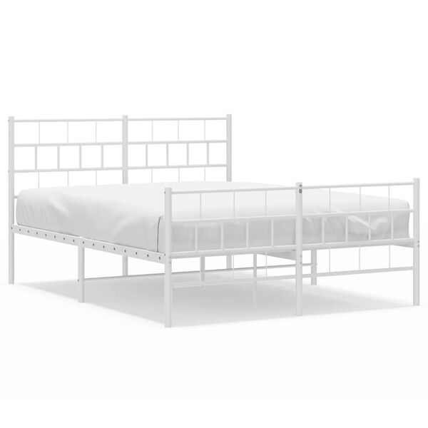 vidaXL Cadre de lit m&eacute;tal sans matelas et pied de lit blanc 135x190 cm
