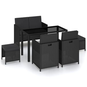 vidaXL Mobilier &agrave; d&icirc;ner de jardin 6pcs et coussins R&eacute;sine tress&eacute;e Noir