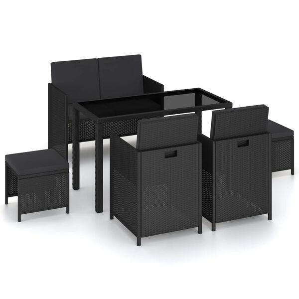 vidaXL Mobilier &agrave; d&icirc;ner de jardin 6pcs et coussins R&eacute;sine tress&eacute;e Noir