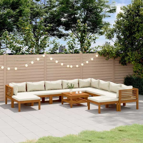 vidaXL Salon de jardin 11 pcs avec coussin crème Bois d'acacia solide