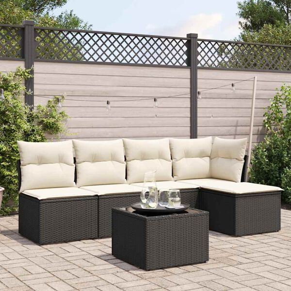 vidaXL Salon de jardin 6 pcs avec coussins noir r&eacute;sine tress&eacute;e
