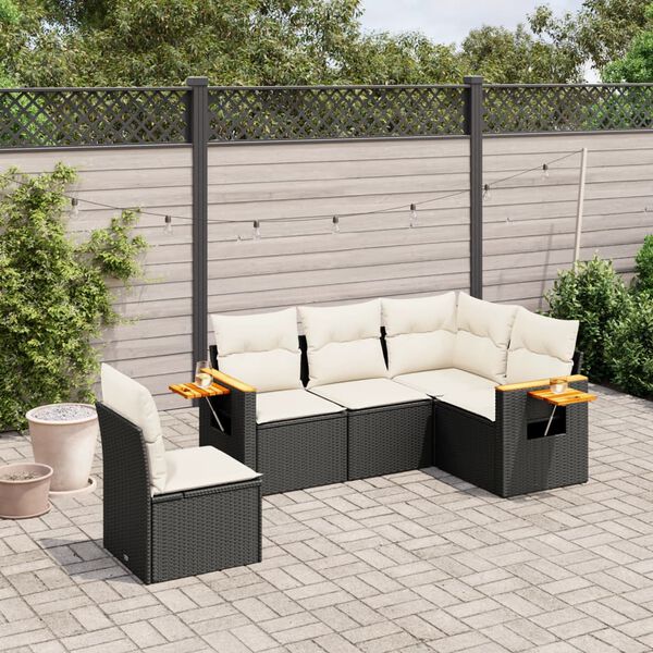 vidaXL Salon de jardin 5 pcs avec coussins noir r&eacute;sine tress&eacute;e