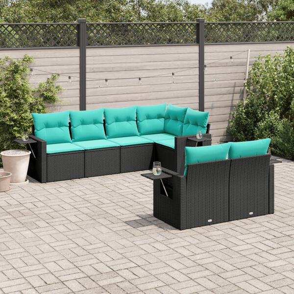vidaXL Salon de jardin 7 pcs avec coussins noir r&eacute;sine tress&eacute;e