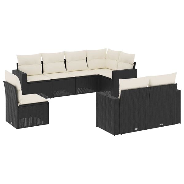 vidaXL Salon de jardin 8 pcs avec coussins noir r&eacute;sine tress&eacute;e