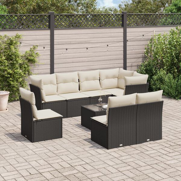 vidaXL Salon de jardin 9 pcs avec coussins noir r&eacute;sine tress&eacute;e