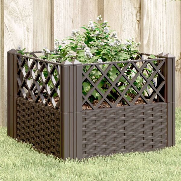 vidaXL Jardini&egrave;re avec piquets marron 43,5x43,5x43,5 cm PP