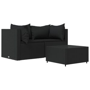 vidaXL Salon de jardin 3 pcs avec coussins Noir R&eacute;sine tress&eacute;e