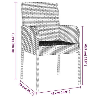 vidaXL Ensemble à manger de jardin et coussins 7 pcs gris rotin