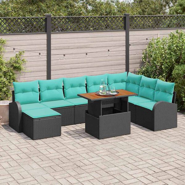 vidaXL Ensemble de canap&eacute; de jardin avec coussin 9 pcs Noir et bleu