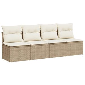 vidaXL Canap&eacute; de jardin avec coussins 4 places beige r&eacute;sine tress&eacute;e