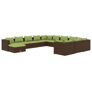 vidaXL Salon de jardin 12 pcs avec coussins R&eacute;sine tress&eacute;e Marron