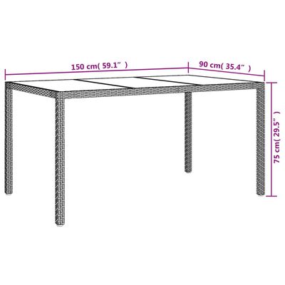 vidaXL Table de jardin 150x90x75 cm Verre trempé/résine tressée Marron