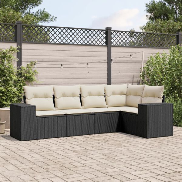 vidaXL Salon de jardin 5 pcs avec coussins noir r&eacute;sine tress&eacute;e
