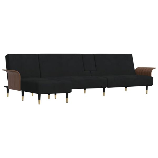 vidaXL Canap&eacute;-lit en forme de L noir 279x140x70 cm velours