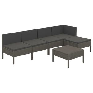 vidaXL Salon de jardin 6 pcs avec coussins r&eacute;sine tress&eacute;e gris