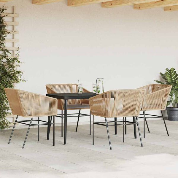 vidaXL Ensemble &agrave; manger jardin coussins 5pcs marron poly rotin verre