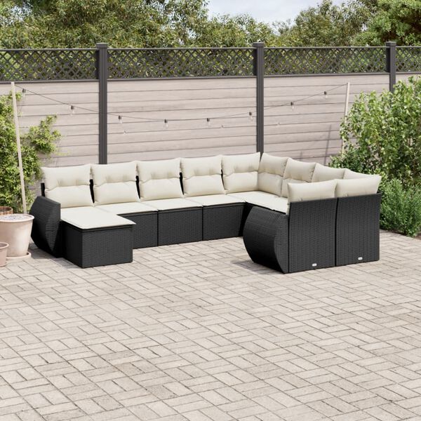 vidaXL Salon de jardin 10 pcs avec coussins noir r&eacute;sine tress&eacute;e