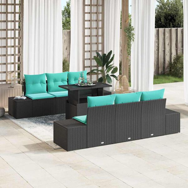 vidaXL Ensemble de canap&eacute; de jardin 7 pcs Noir et turquoise
